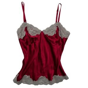 VTG Y2K Red Express Design Studio Lace Trim Silk Cami Tank Top Size S